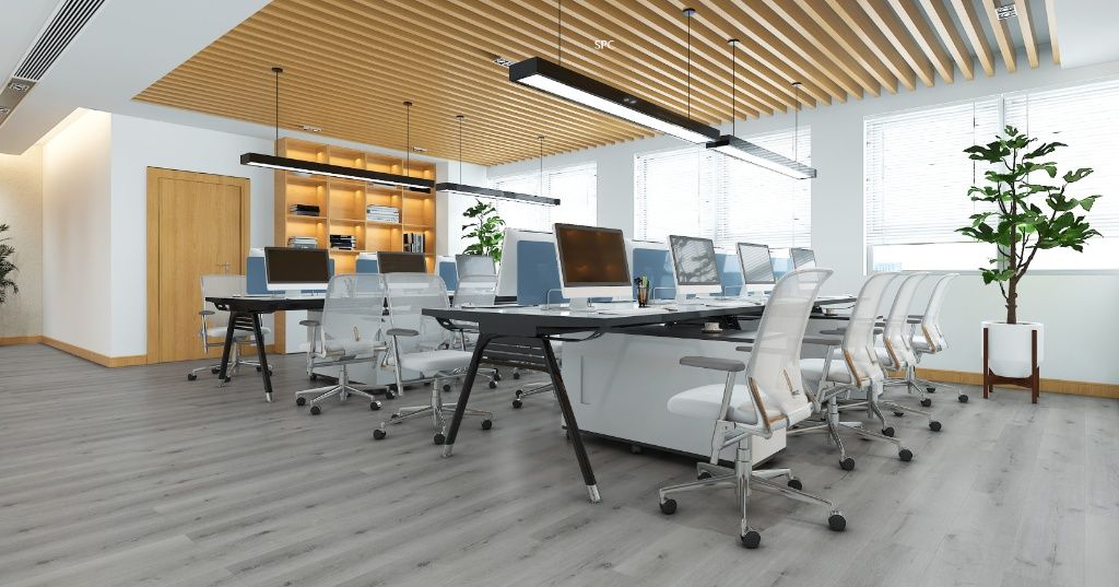 Commercial office interior with premium gray flooring